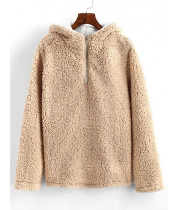 Quarter Zip Faux Shearling Teddy Hoodie