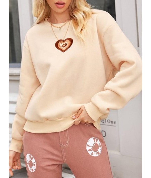 Heart Embroidered Valentines Loose Sweatshirt