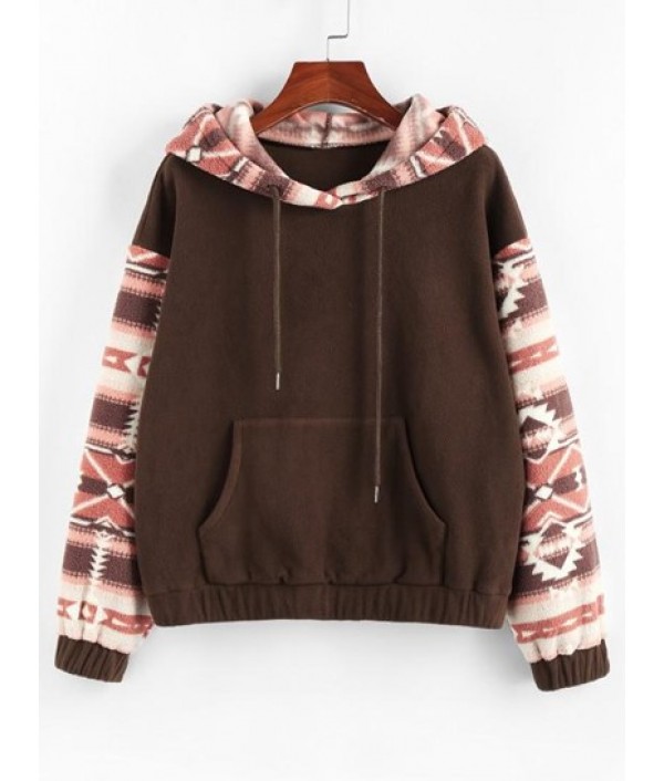 Geometric Print Fleece Elastic Cuff Hood...