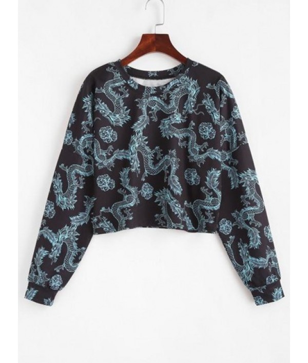 Drop Shoulder Dragon Oriental Sweatshirt