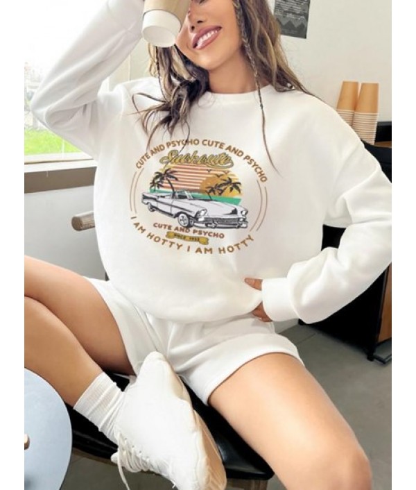 Palm Tree Car Graphic Vacation Sweatshir...