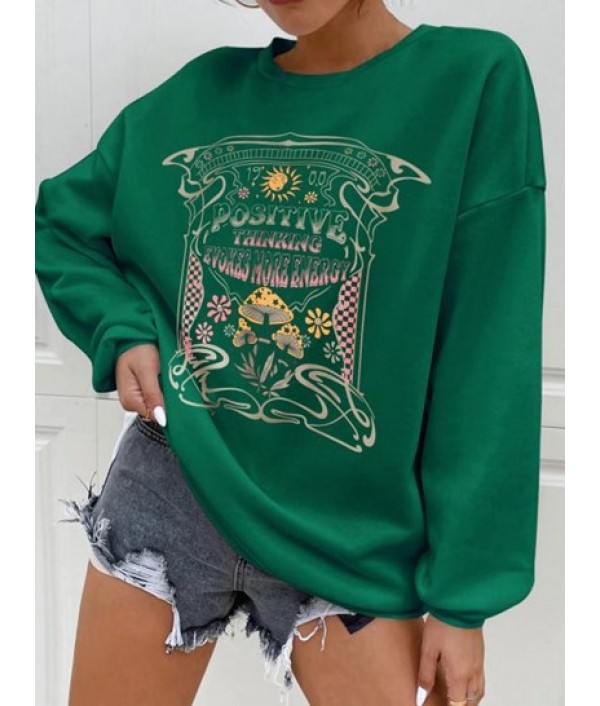 Positive Mushroom Sun Floral Print Pullo...