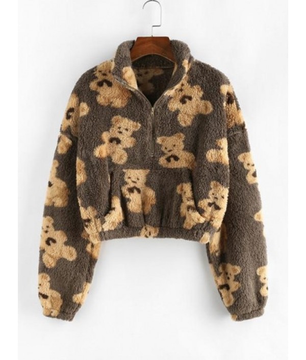 Cartoon Bear Half Zipper Fluff...