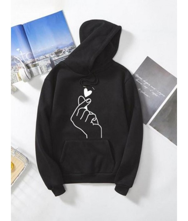 Heart Fingers Print Drop Shoulder Therma...