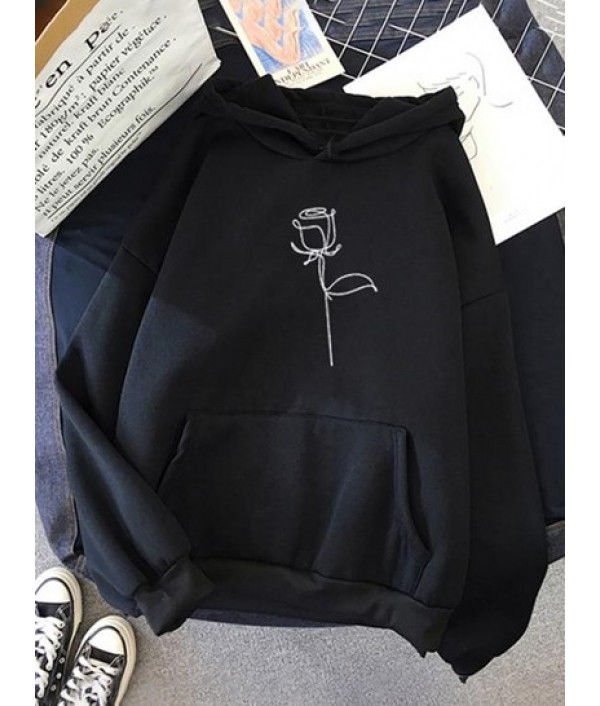 Drop Shoulder Rose Print Thermal Lined H...