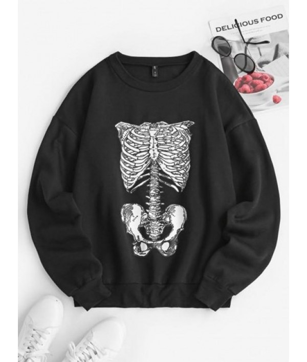 Drop Shoulder Loose Skeleton Halloween S...