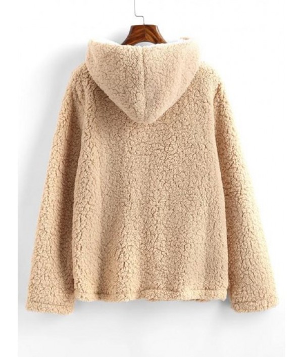 Quarter Zip Faux Shearling Teddy Hoodie