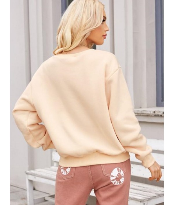 Heart Embroidered Valentines Loose Sweatshirt Heart Embroidered Valentines Loose Sweatshirt