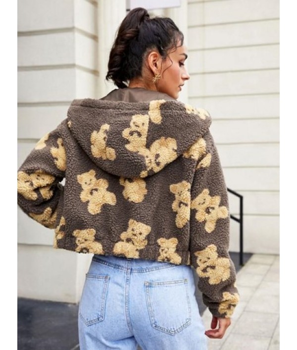 Faux Shearling Funny Bear Fluffy Zip Hoodie Faux Shearling Funny Bear Fluffy Zip Hoodie