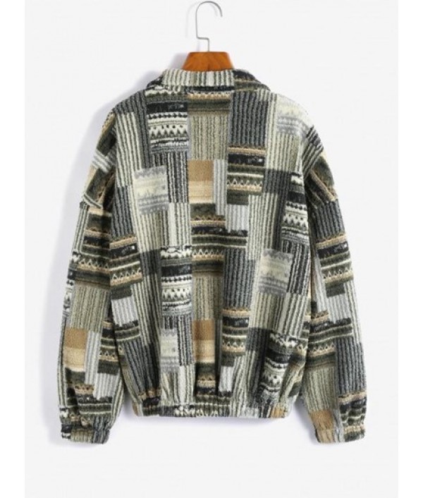 Aztec Print Drop Shoulder Half Zip Teddy Sweatshirt