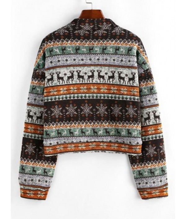 Christmas Elk Snowflake Half Zip Knit Sweatshirt Christmas Elk Snowflake Half Zip Knit Sweatshirt