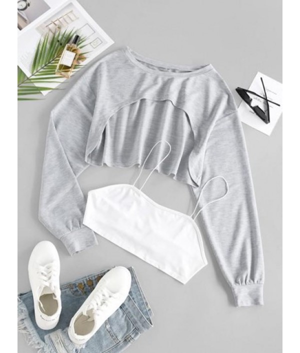 Drop Shoulder Extreme Crop Sweatshirt With Camisole
