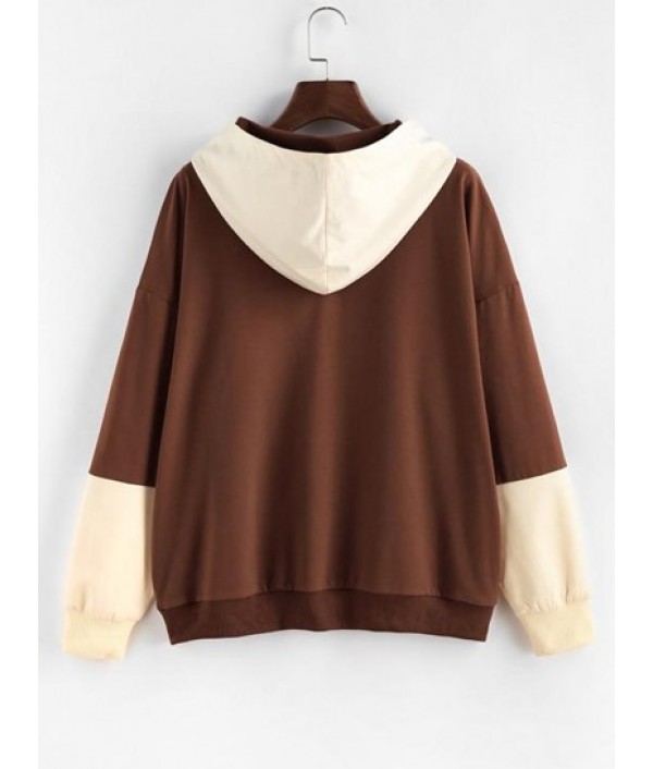 Drop Shoulder Colorblock Letter Print Hoodie