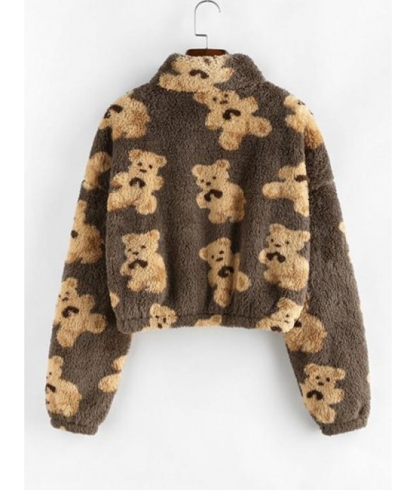 Cartoon Bear Half Zipper Fluffy Sweatshirt Cartoon Bear Half Zipper Fluffy Sweatshirt
