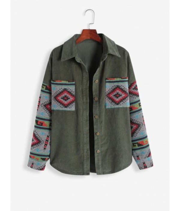 Ethnic Aztec Printed Corduroy Shacket Ethnic Aztec Printed Corduroy Shacket