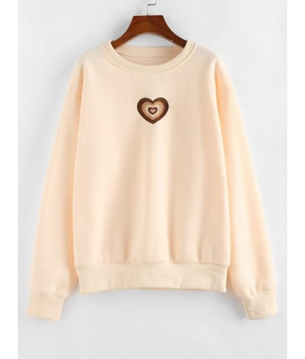Heart Embroidered Valentines Loose Sweatshirt Heart Embroidered Valentines Loose Sweatshirt