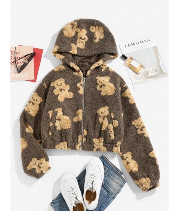 Faux Shearling Funny Bear Fluffy Zip Hoodie Faux Shearling Funny Bear Fluffy Zip Hoodie