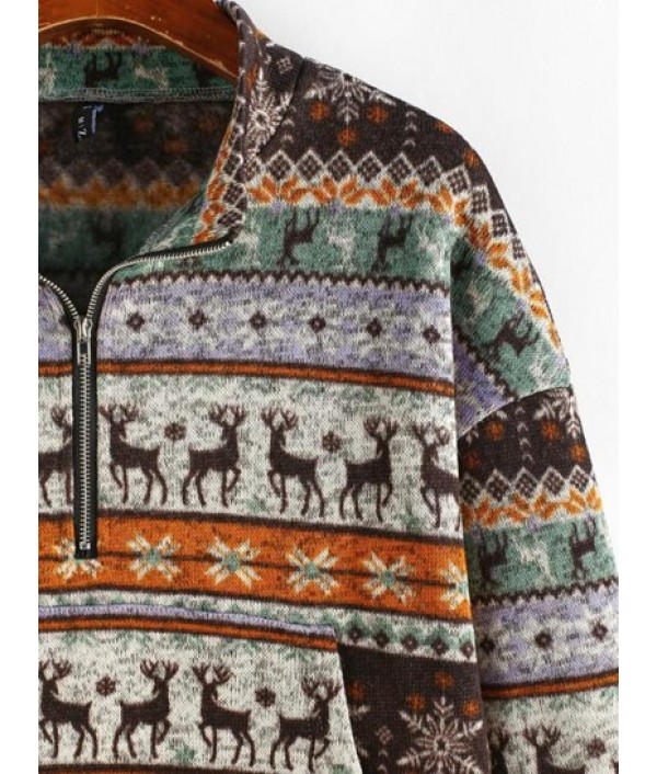Christmas Elk Snowflake Half Zip Knit Sweatshirt Christmas Elk Snowflake Half Zip Knit Sweatshirt
