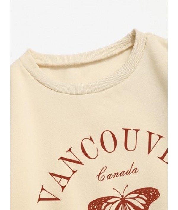 Letter Butterfly Print Thermal Lined Sweatshirt