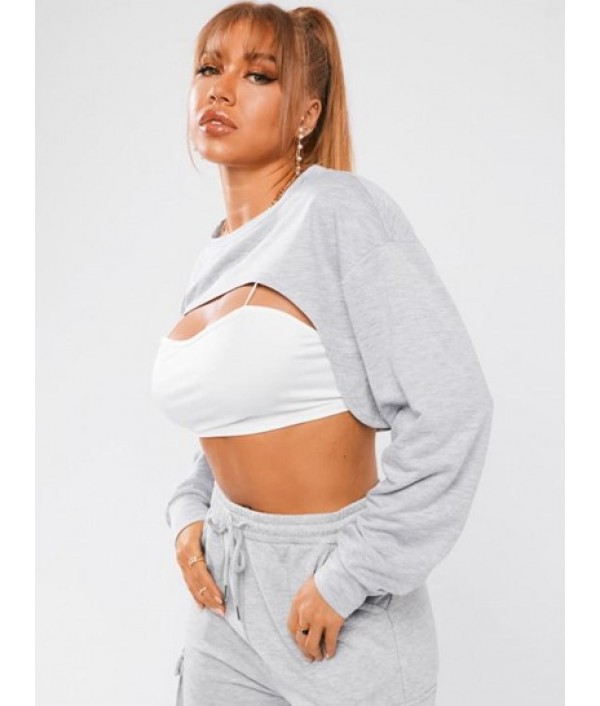 Drop Shoulder Extreme Crop Sweatshirt With Camisole