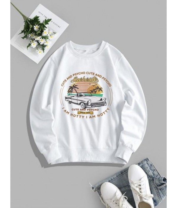 Palm Tree Car Graphic Vacation Sweatshirt