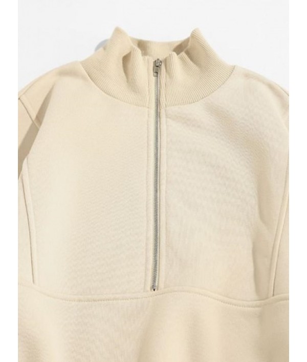 High Neck Half Zipper Pullover Sweatshirt