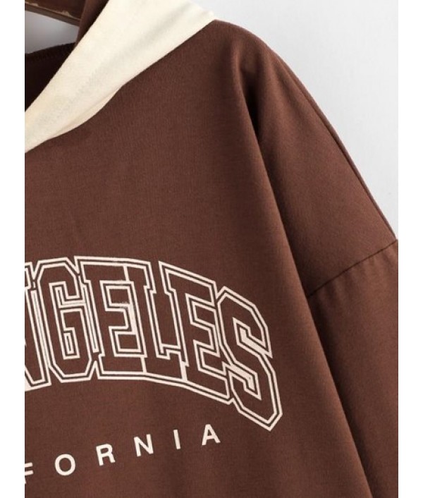 Drop Shoulder Colorblock Letter Print Hoodie