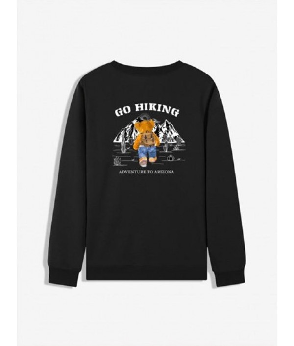 Hiking Bear Print Pullover Sweatshirt