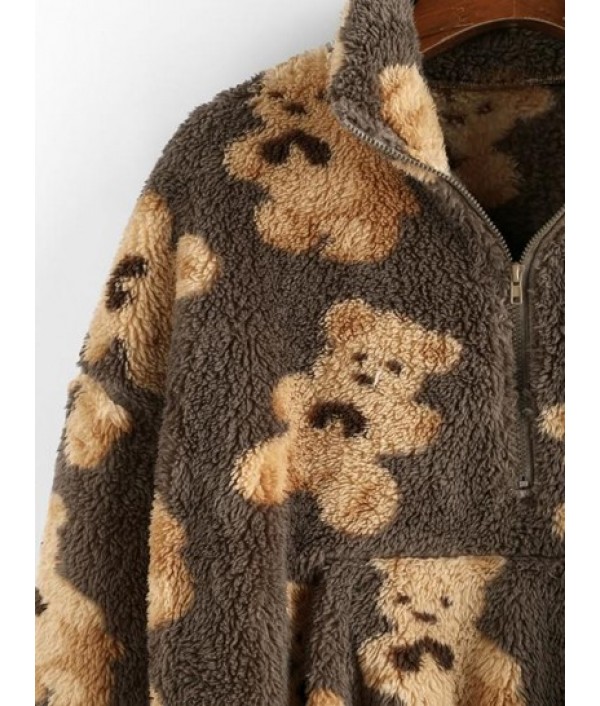Cartoon Bear Half Zipper Fluffy Sweatshirt Cartoon Bear Half Zipper Fluffy Sweatshirt