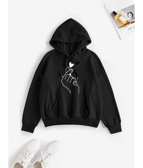 Heart Fingers Print Drop Shoulder Thermal Lined Hoodie Heart Fingers Print Drop Shoulder Thermal Lined Hoodie