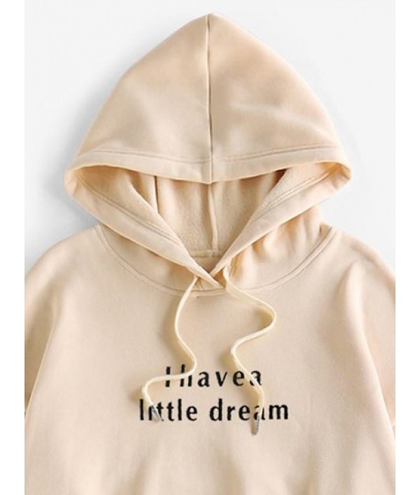 Drop Shoulder Slogan Print Thermal Lined Hoodie