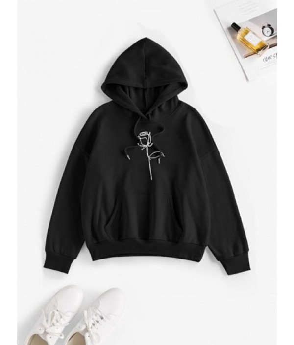 Drop Shoulder Rose Print Thermal Lined Hoodie Drop Shoulder Rose Print Thermal Lined Hoodie