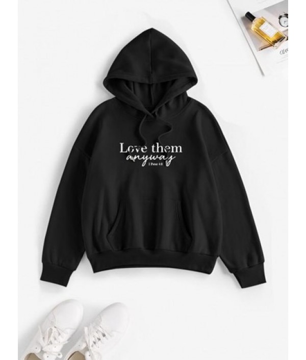 Slogan Print Drop Shoulder Thermal Lined Hoodie Slogan Print Drop Shoulder Thermal Lined Hoodie