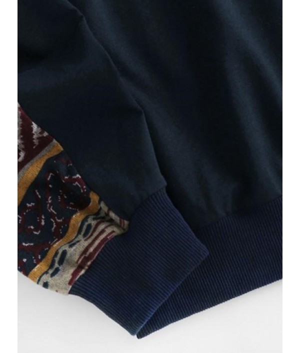 Front Pocket Drawstring Ethnic Printed Hoodie