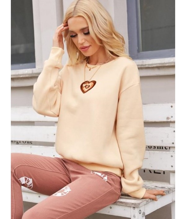 Heart Embroidered Valentines Loose Sweatshirt Heart Embroidered Valentines Loose Sweatshirt