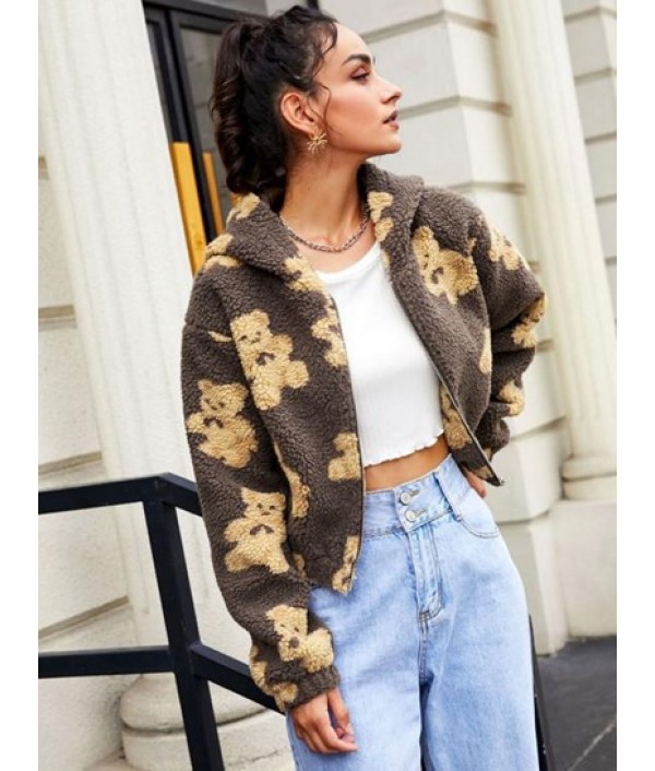 Faux Shearling Funny Bear Fluffy Zip Hoodie Faux Shearling Funny Bear Fluffy Zip Hoodie