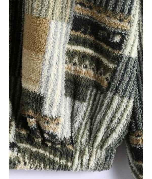 Aztec Print Drop Shoulder Half Zip Teddy Sweatshirt