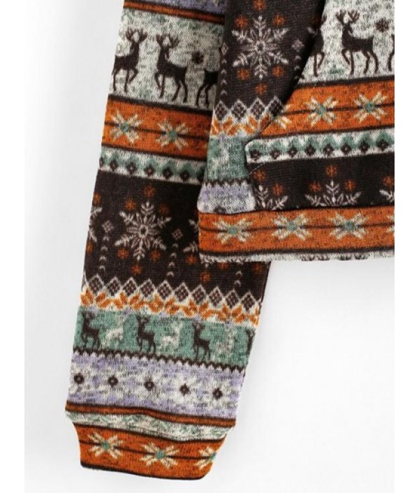 Christmas Elk Snowflake Half Zip Knit Sweatshirt Christmas Elk Snowflake Half Zip Knit Sweatshirt