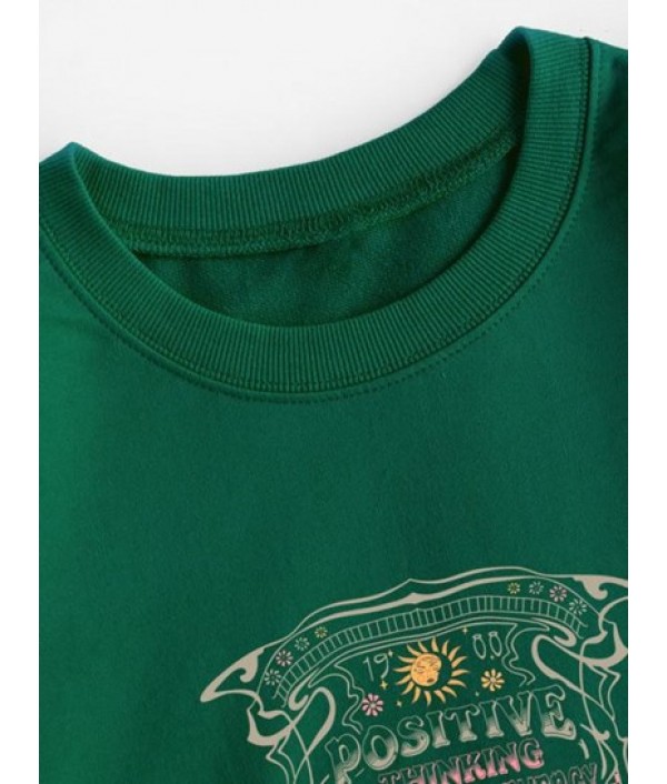 Positive Mushroom Sun Floral Print Pullover Sweatshirt