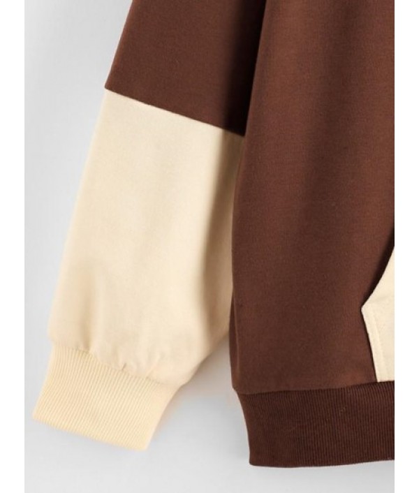 Drop Shoulder Colorblock Letter Print Hoodie