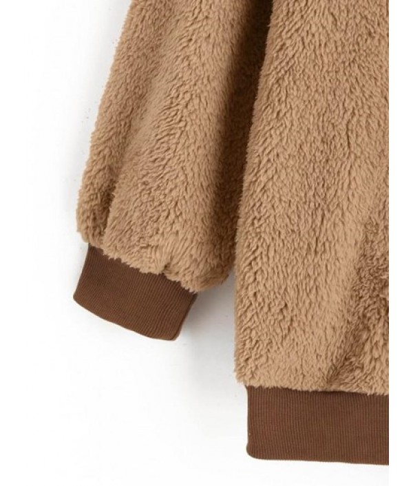 Faux Fur Bear Ear Pocket Fluffy Tunic Hoodie Faux Fur Bear Ear Pocket Fluffy Tunic Hoodie