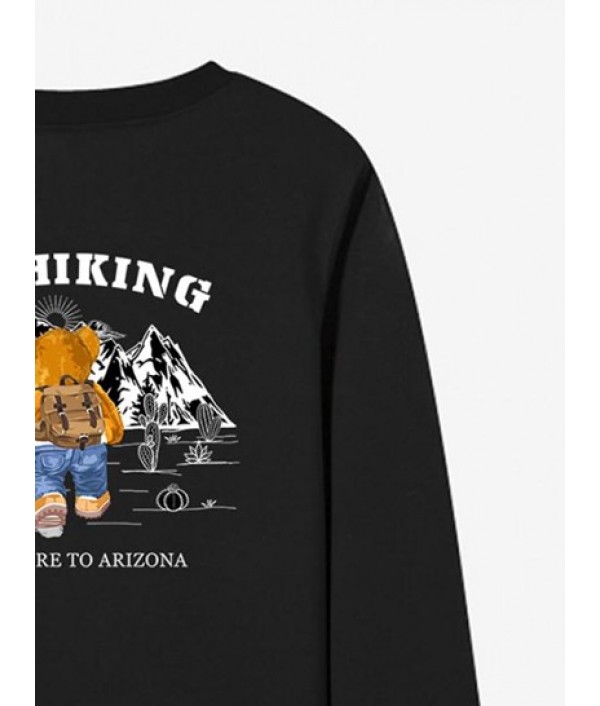 Hiking Bear Print Pullover Sweatshirt