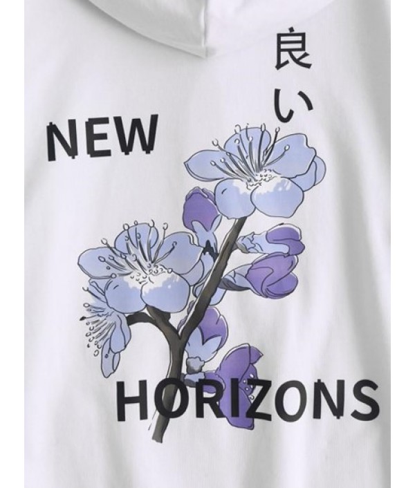 Cotton Flower Graphic Kangaroo Pocket Hoodie Cotton Flower Graphic Kangaroo Pocket Hoodie