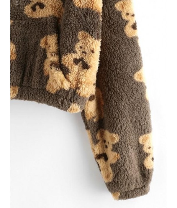Cartoon Bear Half Zipper Fluffy Sweatshirt Cartoon Bear Half Zipper Fluffy Sweatshirt