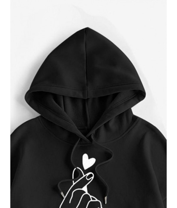 Heart Fingers Print Drop Shoulder Thermal Lined Hoodie Heart Fingers Print Drop Shoulder Thermal Lined Hoodie