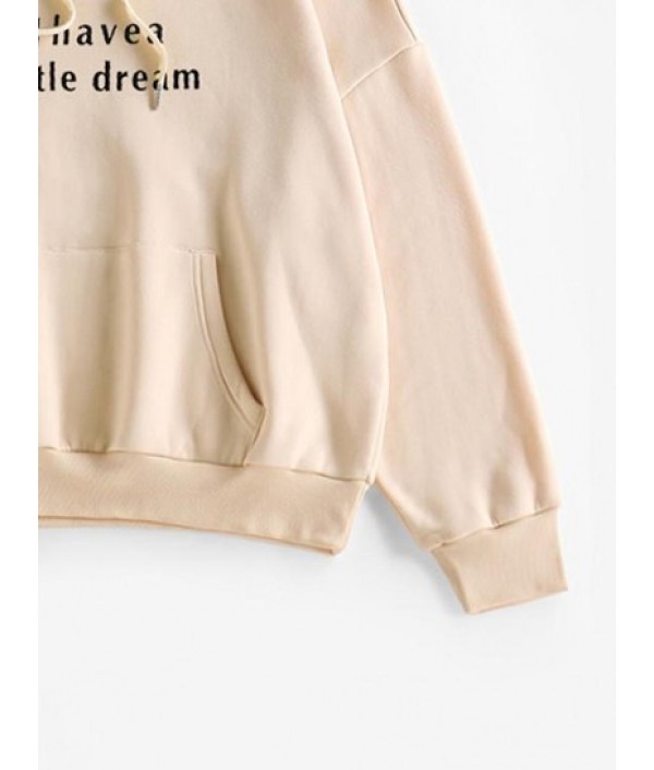 Drop Shoulder Slogan Print Thermal Lined Hoodie