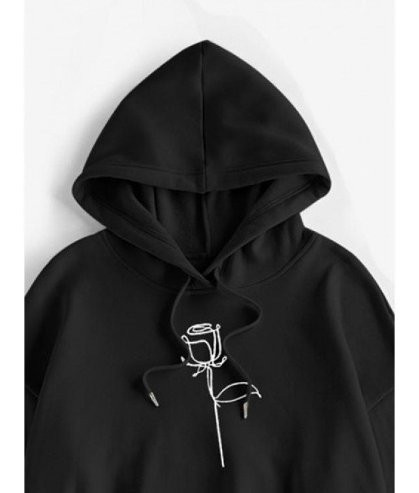 Drop Shoulder Rose Print Thermal Lined Hoodie Drop Shoulder Rose Print Thermal Lined Hoodie