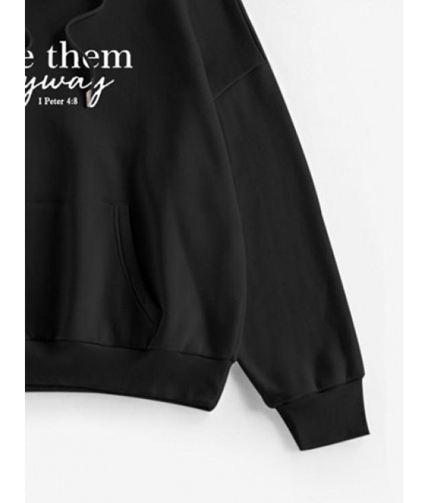 Slogan Print Drop Shoulder Thermal Lined Hoodie Slogan Print Drop Shoulder Thermal Lined Hoodie