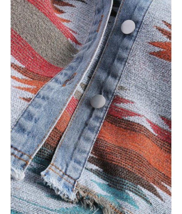 Ethnic Printed Denim Panel Loose Jacket Ethnic Printed Denim Panel Loose Jacket