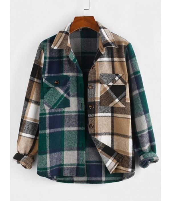 Color Blocking Plaid Checked F...